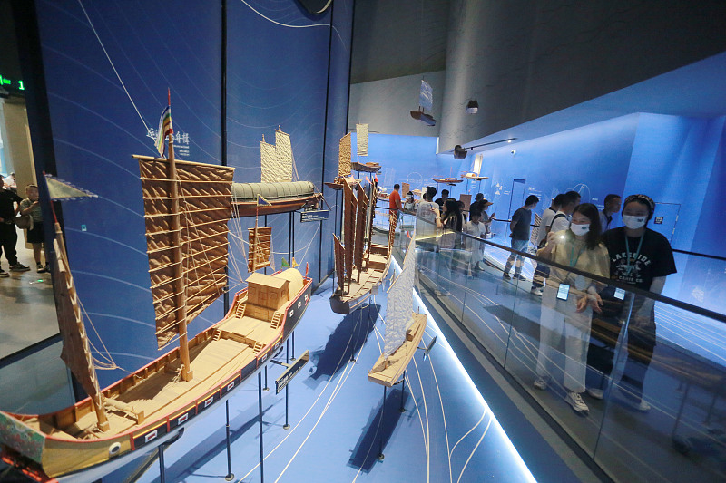 People visit a ship themed exhibition hall at the China Grand Canal Museum in Yangzhou City, Jiangsu Province. /CFP