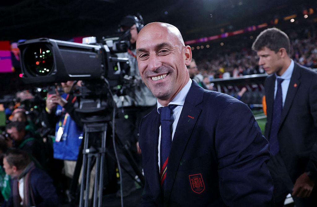 Luis Rubiales (C) reacts at the end of the Women's World Cup final at Stadium Australia in Sydney, Australia, August 20, 2023. /CFP