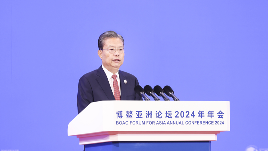 Zhao Leji, chairman of the National People's Congress Standing Committee, delivers a keynote speech at the opening ceremony of the Boao Forum for Asia Annual Conference 2024 in Boao, south China's Hainan Province, March 28, 2024. /Xinhua
