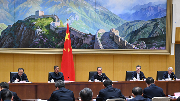 Chinese Premier Li Qiang, also a member of the Standing Committee of the Political Bureau of the Communist Party of China (CPC) Central Committee, speaks during a State Council video conference in Beijing, China, March 28, 2024. /Xinhua