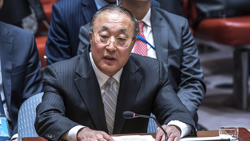 Zhang Jun, China's ambassador to the United Nations, speaks during a meeting of the United Nations Security Council on the maintenance of international peace and security and nuclear disarmament and non-proliferation at UN headquarters, March 18, 2024. /CFP