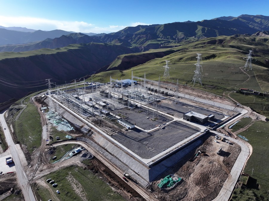 A 750-kilovolt ultra-high voltage substation, equipped with a counter-unmanned aircraft system, in the Golog Tibetan Autonomous Prefecture, northwest China's Qinghai Province, September 14, 2023. /China Energy Qinghai Maerdang Hydropower Station