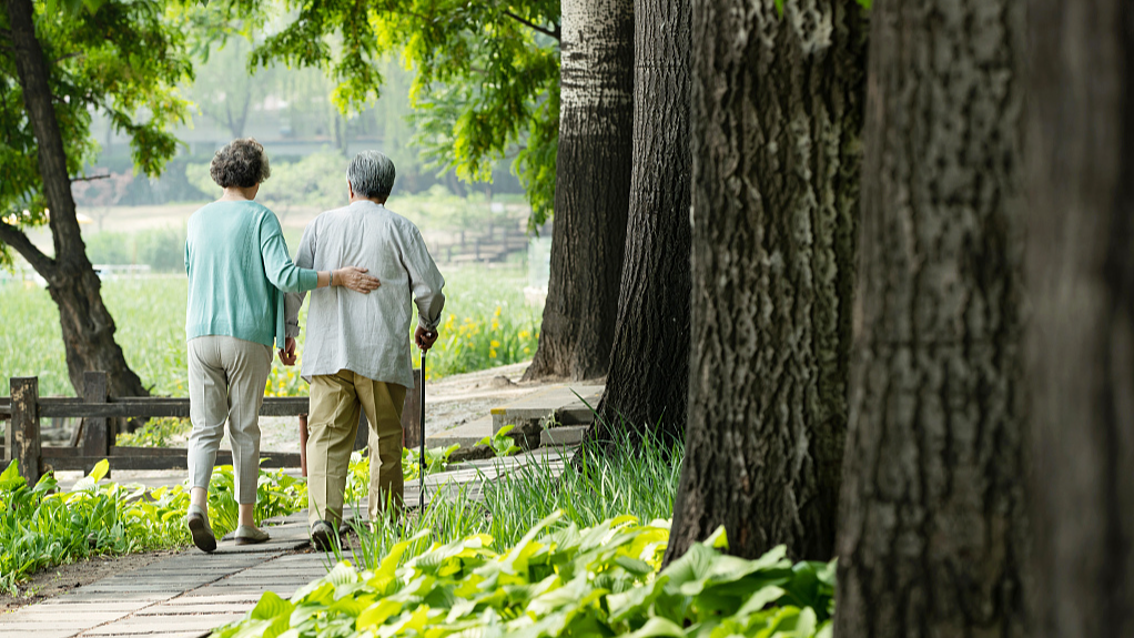 An elderly Chinese couple in a park. /CFP