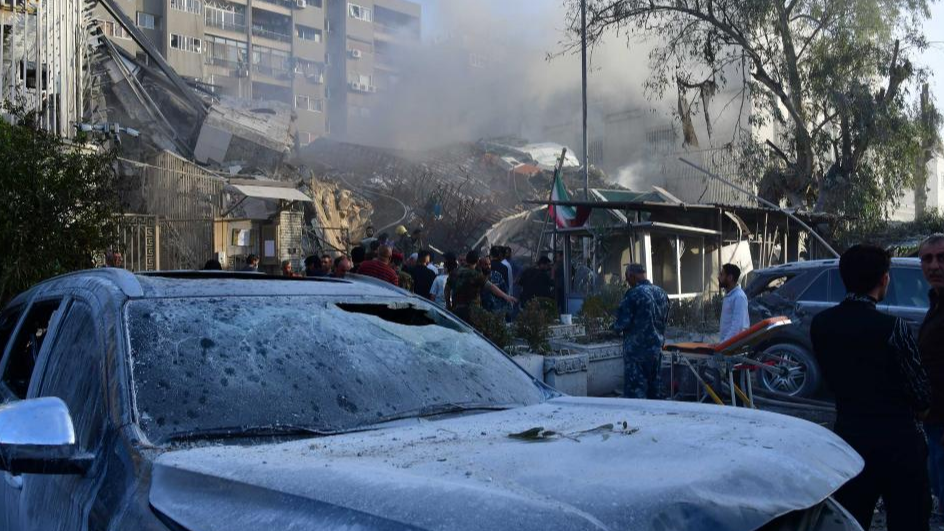 Rescuers work near the destroyed building of the Iranian consulate in Damascus, Syria, April 1, 2024. /Xinhua