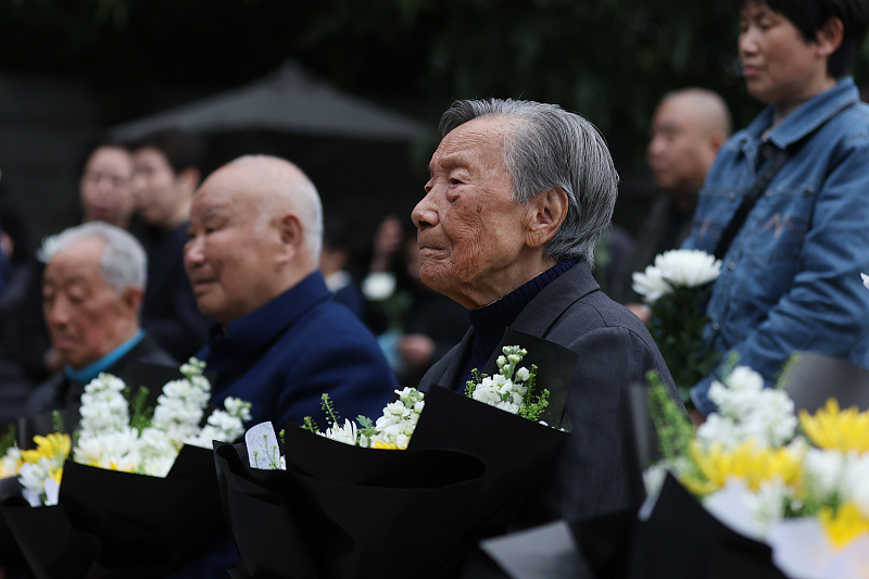 Relatives of victims of the Nanjing Massacre, survivors, the descendants of survivors and student representatives gathered at the Memorial Hall of the Victims of the Nanjing Massacre by Japanese Invaders, east China's Jiangsu Province, April 3, 2024. /CFP