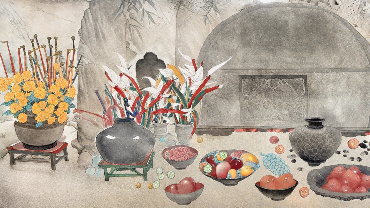 Tomb-sweeping: The Qingming Festival is an occasion of remembrance as families pay their respects to ancestors by cleaning and tidying up their graves and make offerings such as flowers, foods, liquor and burning incense. /Qiyuai.net