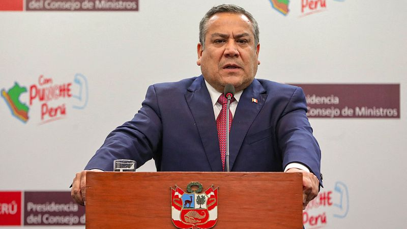 Prime Minister Gustavo Adrianzen speaking to the press after being sworn in at the Palace of Government in Lima, Peru, March 6, 2024. /CFP