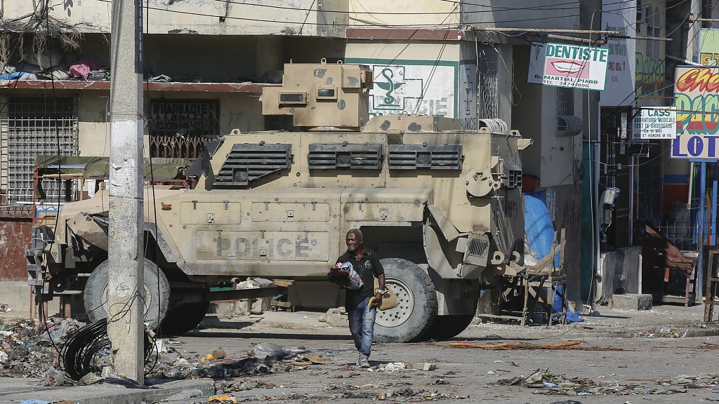 An armored police car patrols the General Hospital area in Port-au-Prince, Haiti, April 2, 2024. /CFP