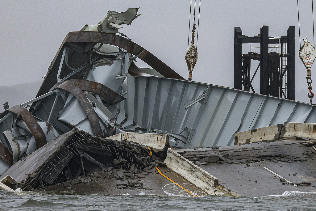 Part of the collapsed Francis Scott Key Bridge in Baltimore, Maryland, U.S., April 3, 2024. /CFP