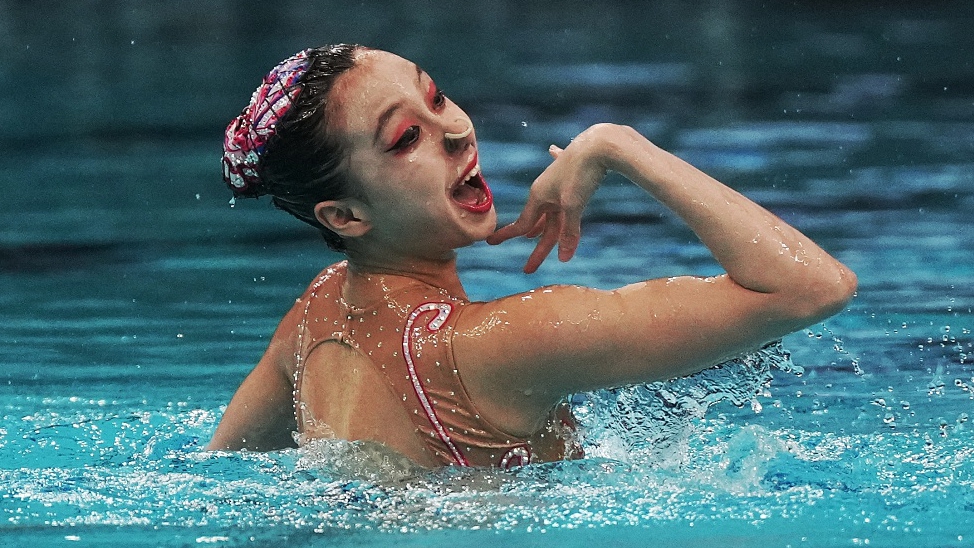 China's Xu Huiyan during the women's solo technical at the Artistic Swimming World Cup in Beijing, China, April 5, 2024. /CFP