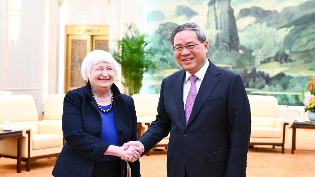 Chinese Premier Li Qiang meets with U.S. Treasury Secretary Janet Yellen at the Great Hall of the People in Beijing, capital of China, April 7, 2024. /Xinhua
