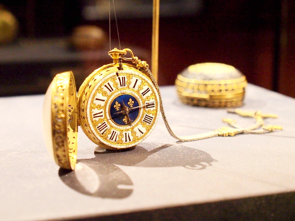 A pocket watch is displayed during the exhibition 