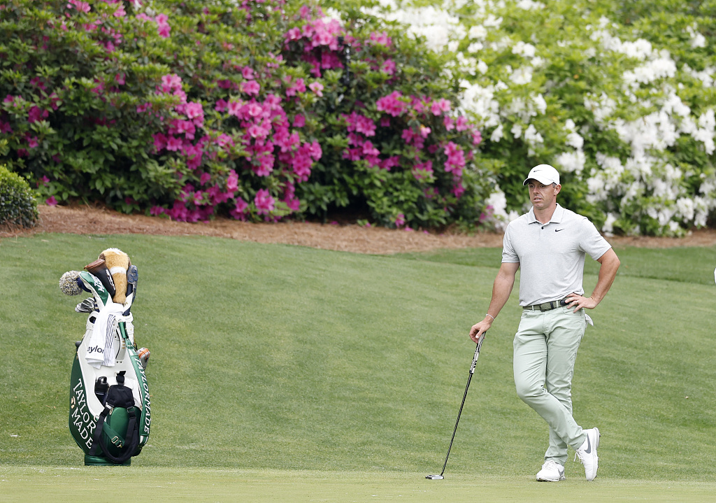 Rory McIlroy of Northern Ireland stands on the 12th green while playing a practice round leading up the Masters Tournament at Augusta National Golf Club in Augusta, Georgia, U.S., April 9, 2024. /CFP
