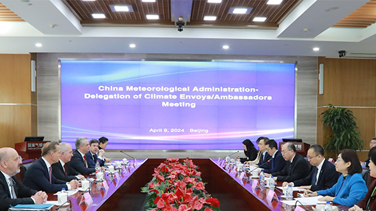 Officials of the China Meteorological Administration meet with a visiting European climate delegation, April 9, 2024. /China Meteorological Administration