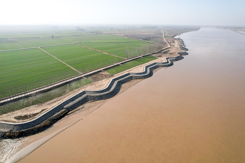 Shandong's flood control project in the lower reaches of the river in Jinan City, April 3, 2024. /CFP