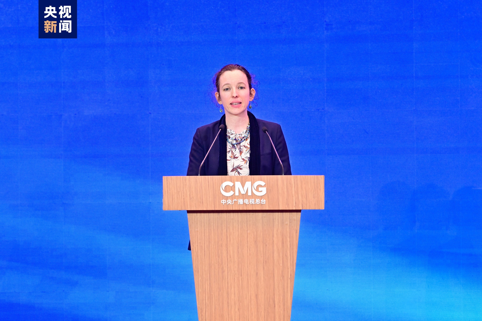 Myriam Pavageau, minister counselor of the French embassy in China, during the launch of the 14th Beijing International Film Festival (BJIFF) – French Film Week in Beijing, April 11, 2024. /CMG