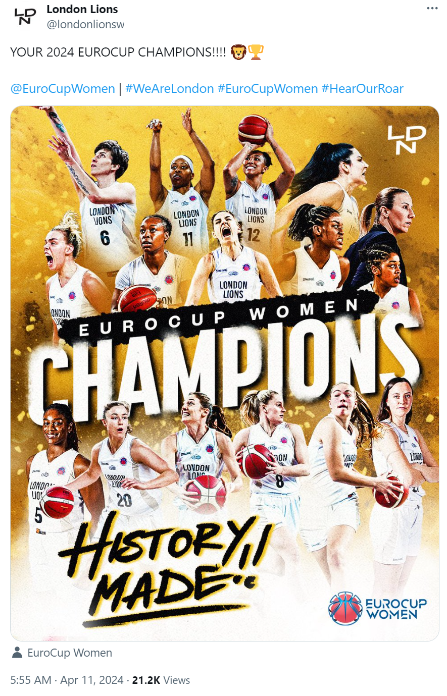 London Lions' tweet on April 11 about their title win. /@londonlionsw