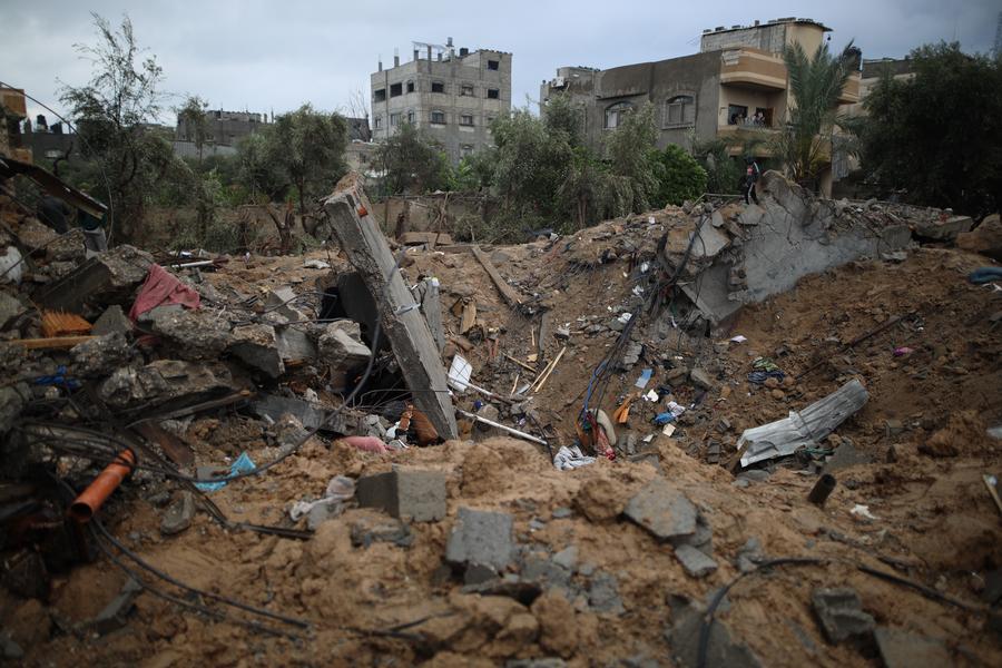 The rubble after an Israeli airstrike in the Nuseirat refugee camp, central Gaza Strip, April 10, 2024. /Xinhua