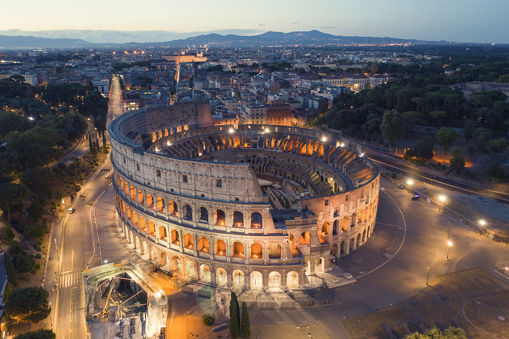 An aerial view of the Colosseum in Rome, Italy. /CFP