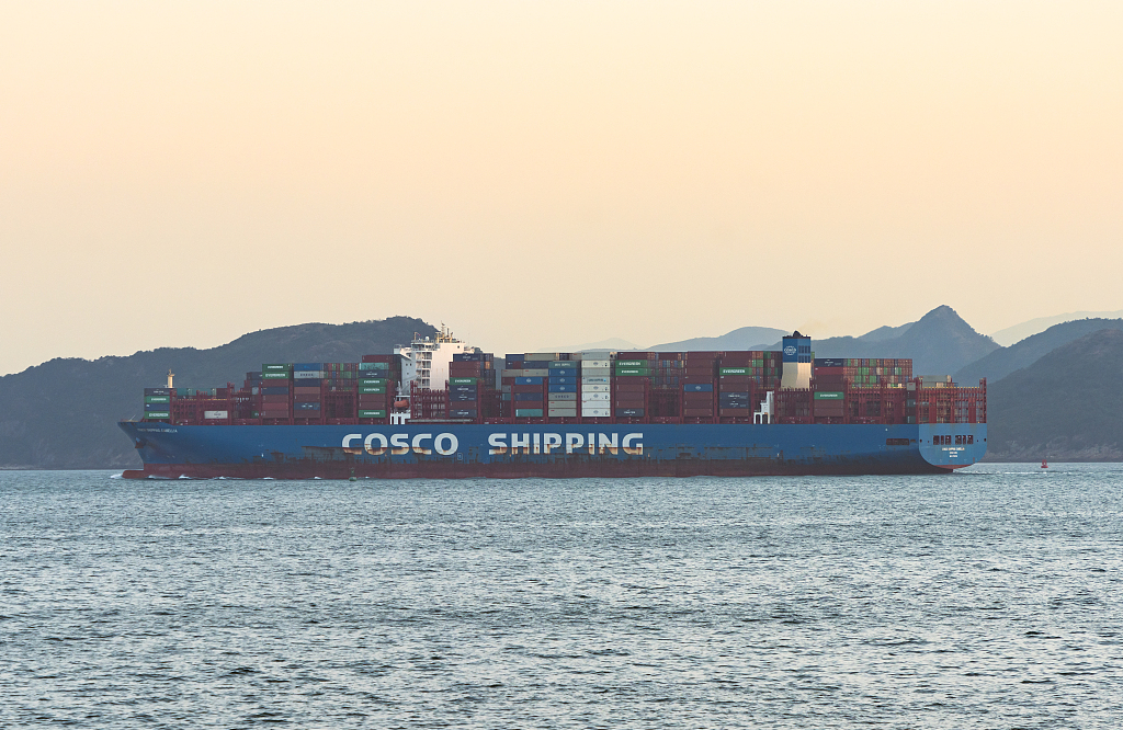 A COSCO container ship entered Yantian Port in Shenzhen, south China's Guangdong Province, February 14, 2024. /CFP