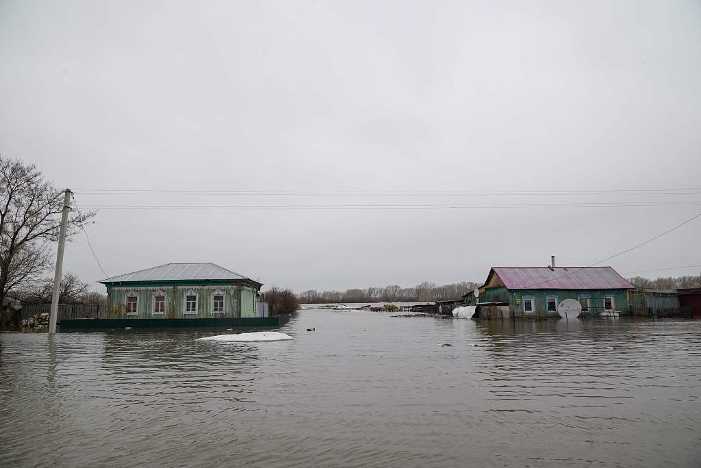 A view of the flooded settlement of Pokrovka in northern Kazakhstan, April 9, 2024. /CFP