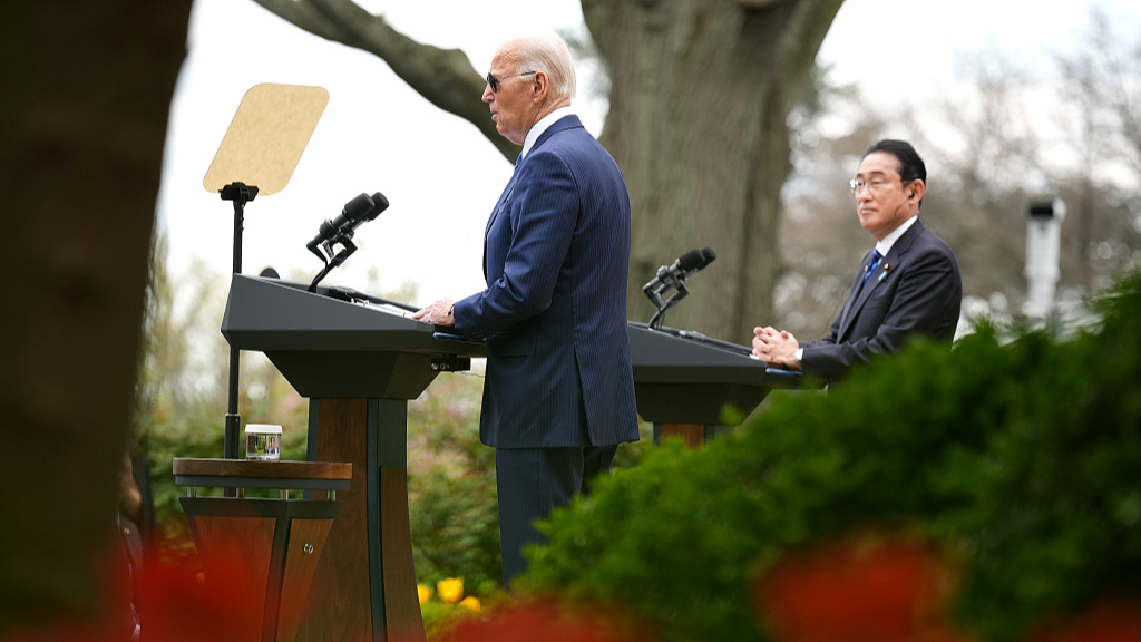 U.S. President Joe Biden (L) and Japanese Prime Minister Fumio Kishida hold a joint press conference at the White House in Washington, D.C., U.S., April 10, 2024. /CFP