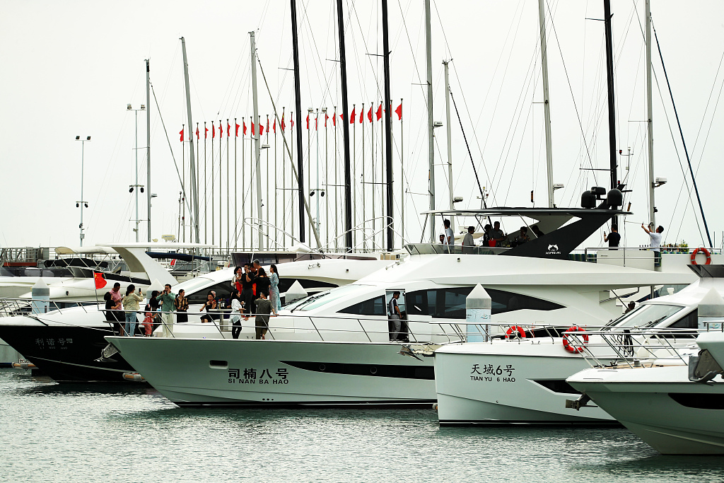 Yachts waiting to be launched for the Hainan Expo Yacht Show in Haikou, Hainan Province, China, April 11, 2024. /CFP