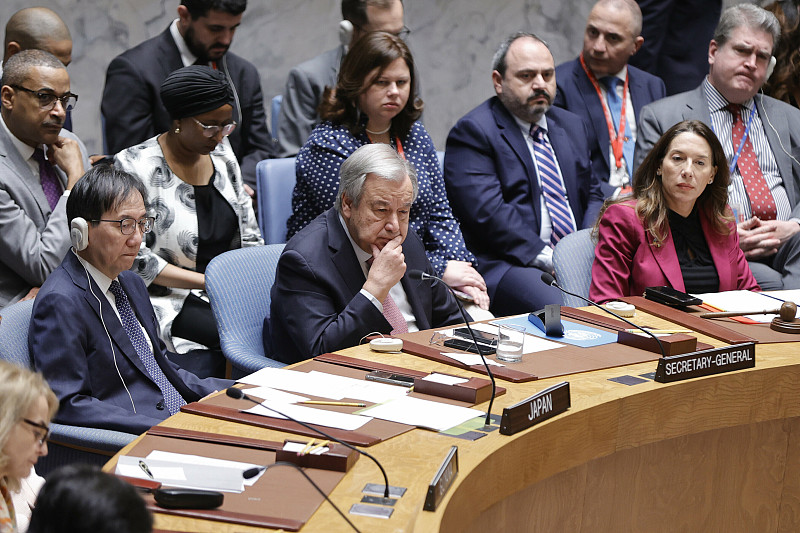 United Nations Secretary-General Antonio Guterres (C), during a special meeting of the Security Council on the situation in the Middle East, at the UN Headquarters in New York City, April 14, 2024. /CFP