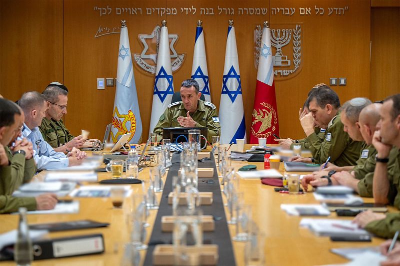 Israel's military chief Herzi Halevi (C), is attending a situational assessment with members of the General Staff Forum at the Kirya military base, which houses the Defense Ministry in Tel Aviv, on April 14, 2024. /CFP