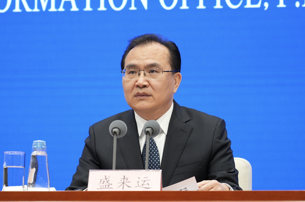 Sheng Laiyun, deputy director of the National Bureau of Statistics, at the press conference on China's first quarter economic performance in Beijing, China April 16. /CFP