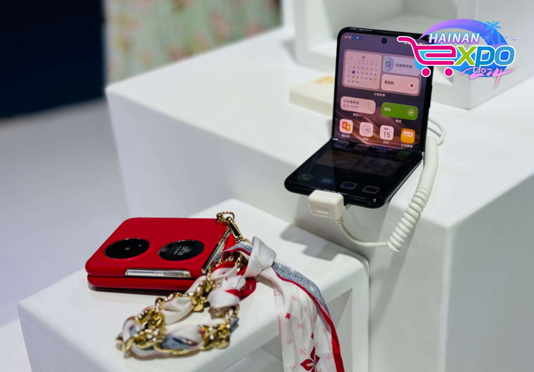 Foldable phones are seen at the fourth China International Consumer Products Expo, Haikou City, south China's Hainan Province, April 15, 2024. Guo Meiping/CGTN