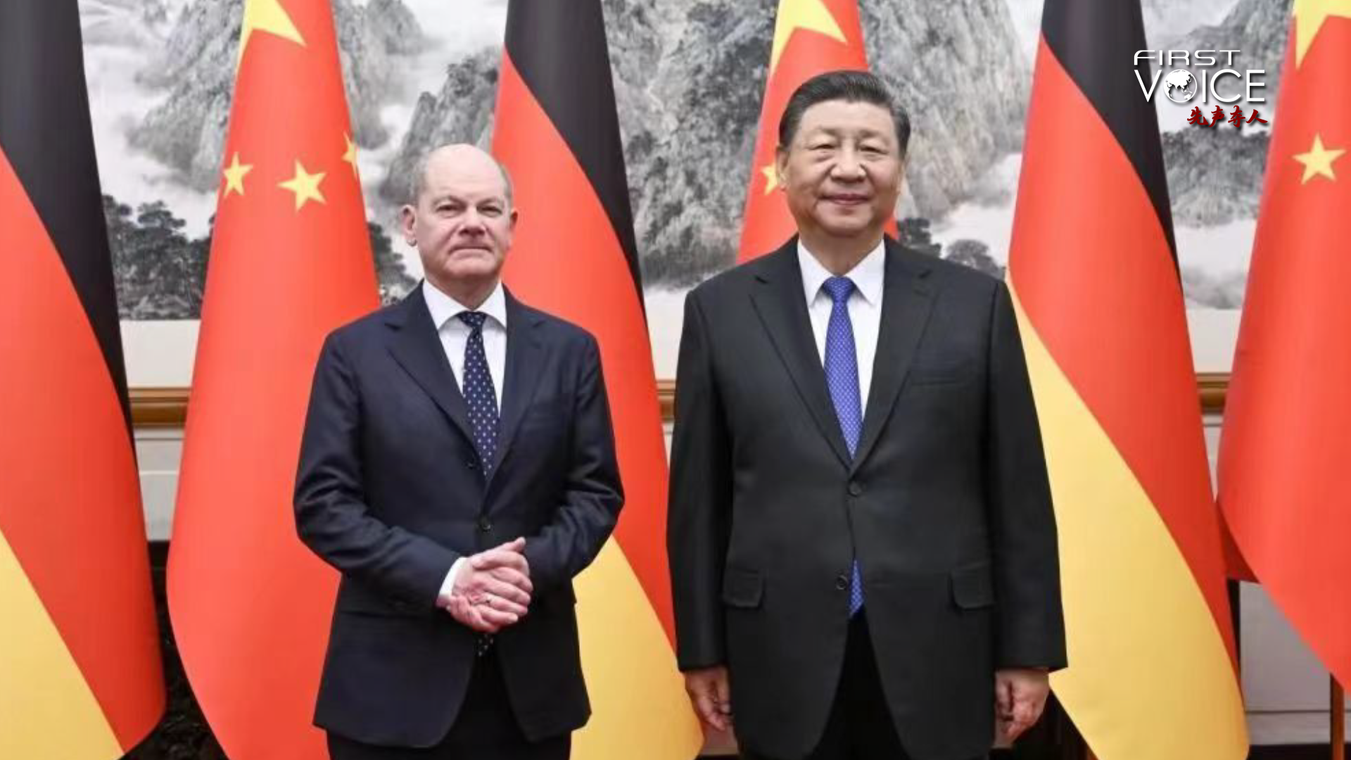 Chinese President Xi Jinping (R) meets with visiting German Chancellor Olaf Scholz in Beijing, April 16, 2024. /Mission of the People's Republic of China to the European Union