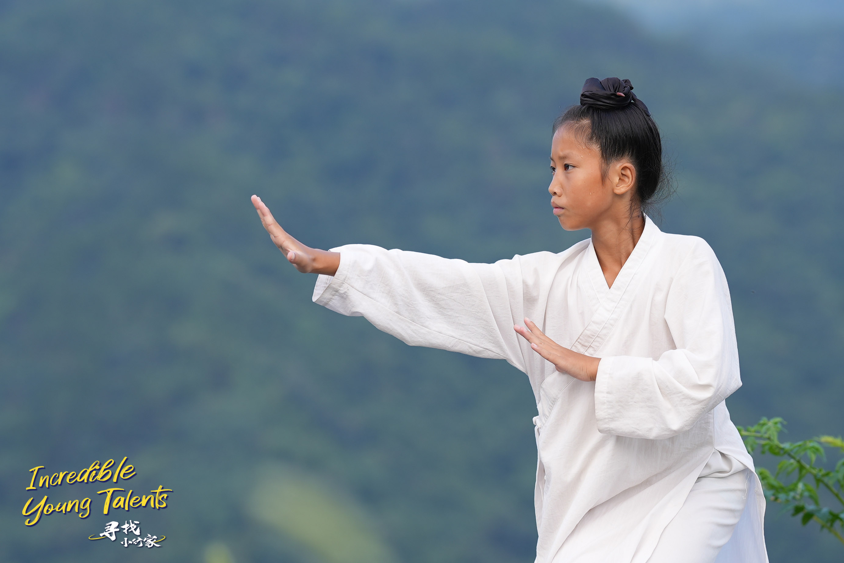 Wudang kung fu young talent Li Weimu practices Tai Chi. /CGTN