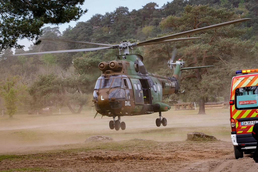 A French puma helicopter lands during an exercise called 