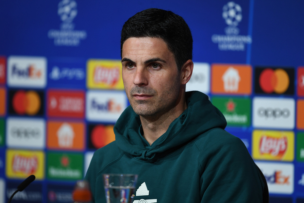Mikel Arteta, manager of Arsenal, attends the press conference ahead of the second-leg game of the UEFA Champions League quarterfinals against Bayern Munich at the Alianz Arena in Munich, Germany, April 16, 2024. /CFP