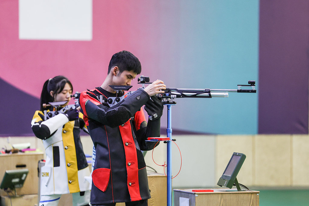 China's shooting team prepares for training at a sports center in Beijing, China, April 17, 2024. /CFP