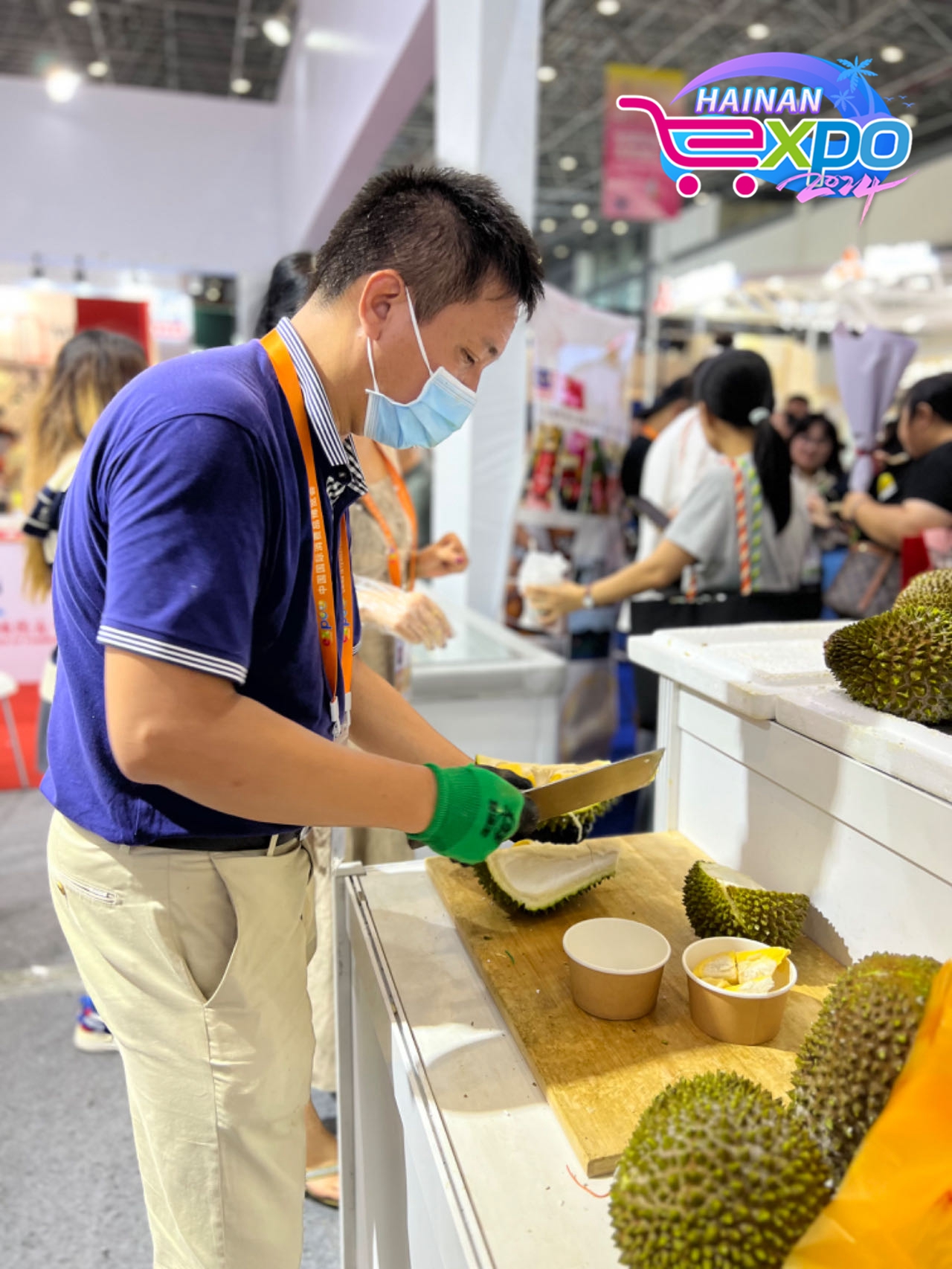 Durians are sold at the Malaysian pavilion at the fourth China International Consumer Products Expo, Haikou City, south China's Hainan Province, April 16, 2024. Zhao Yuxiang/CGTN