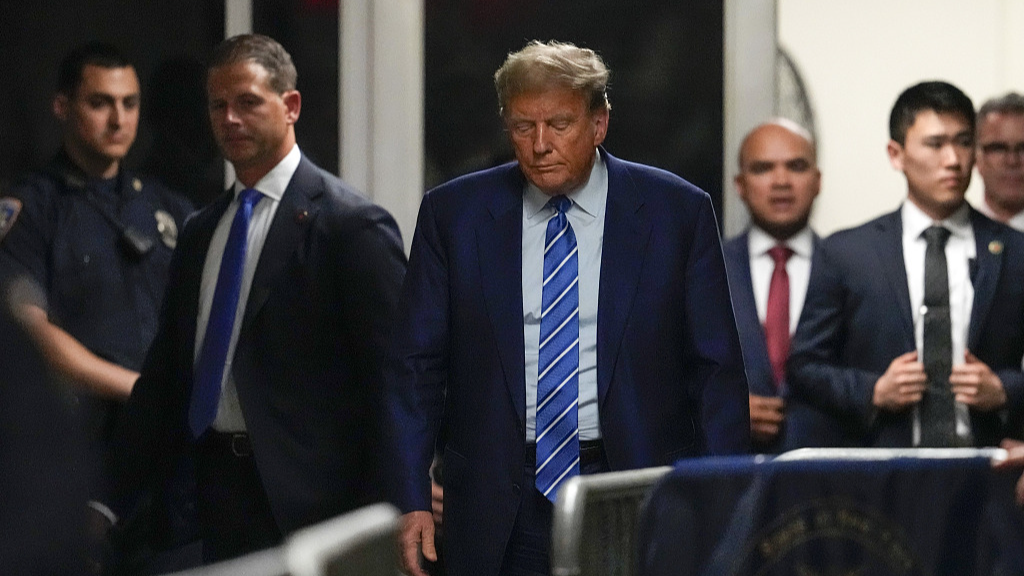 Former U.S. President Donald Trump leaves a Manhattan courtroom after the second day of his criminal trial in New York, U.S., April 16, 2024. /CFP