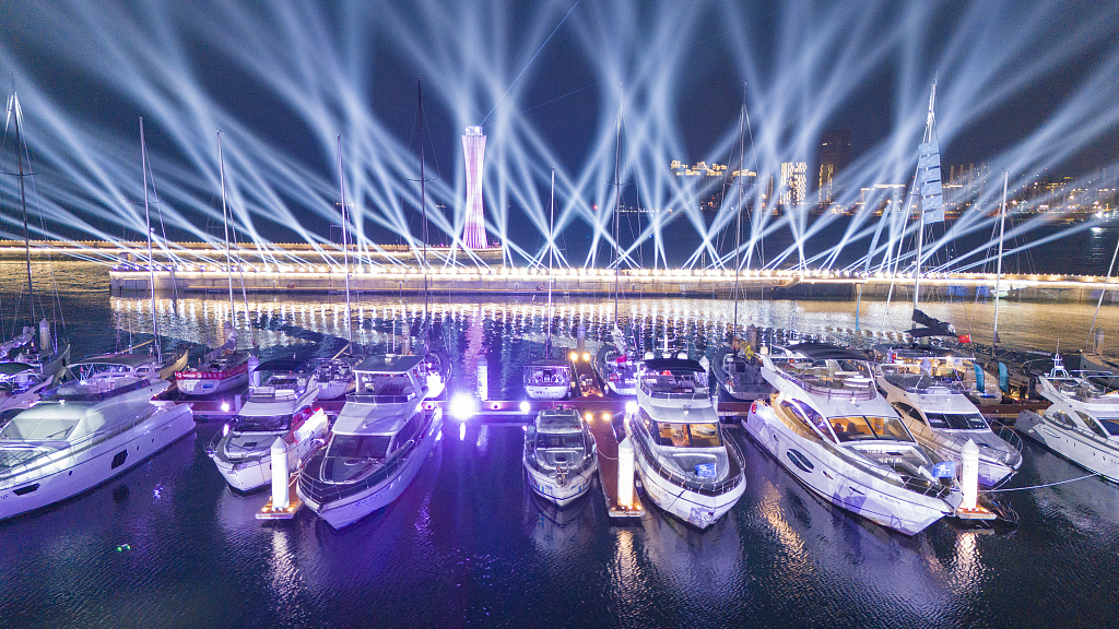 The 2024 Haikou Boat Show takes place during the fourth China International Consumer Products Expo in Haikou, south China's Hainan Province, April 13, 2024. /CFP
