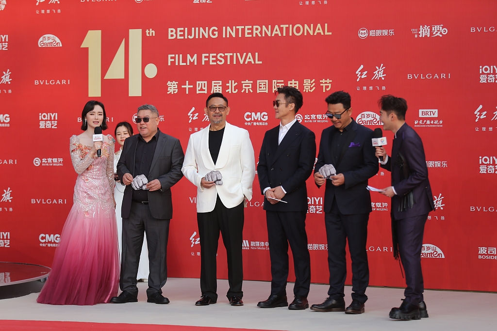A photo taken on April 18, 2024 shows the cast of the film 