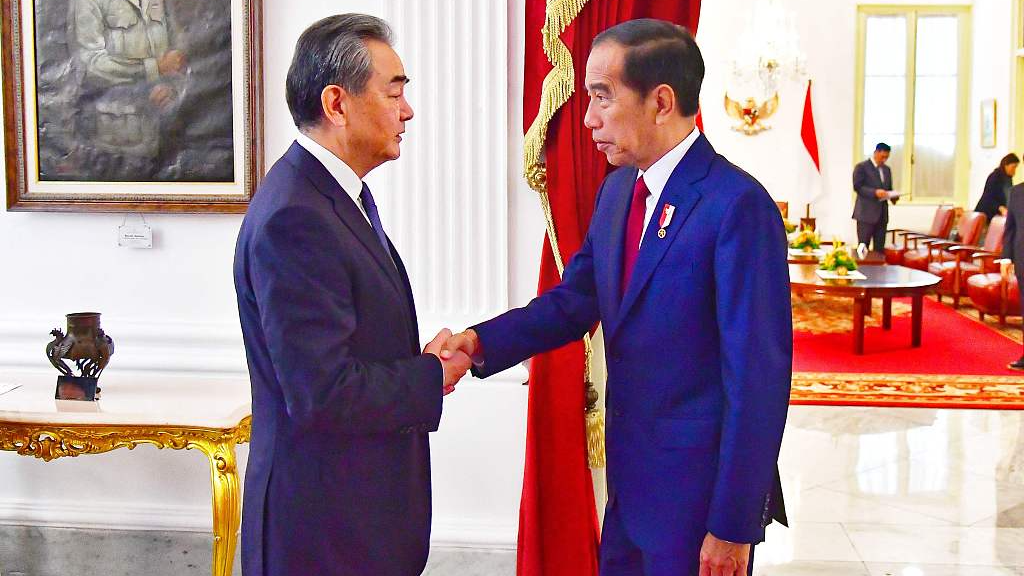 Chinese Foreign Minister Wang Yi (L), also a member of the Political Bureau of the CPC Central Committee, meets with Indonesian President Joko Widodo in Jakarta, Indonesia, April 18, 2024. /CFP