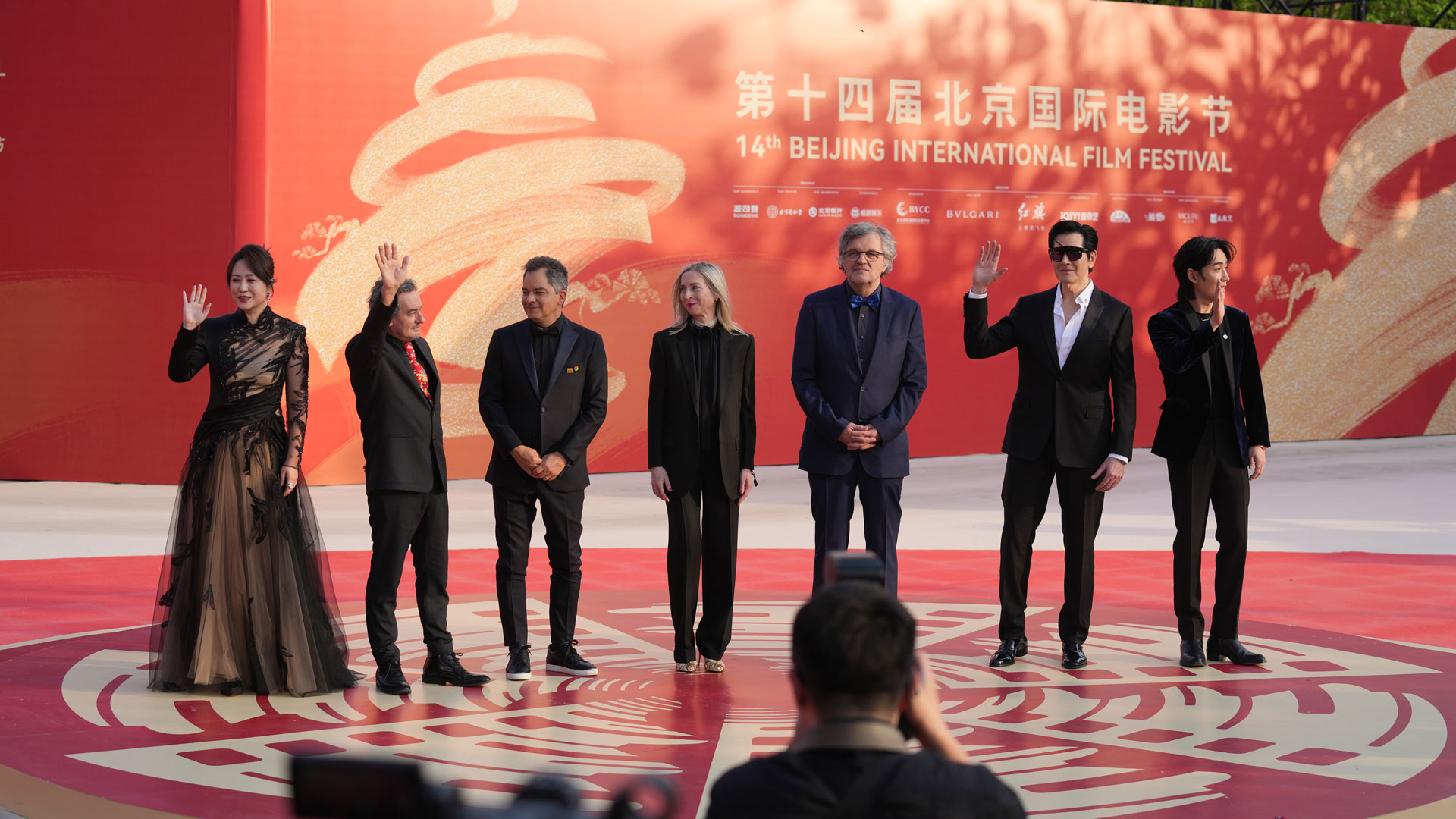 Members of the Tiantan Award International Jury Committee pose for photos at the opening ceremony of the 14th Beijing International Film Festival, April 18, 2024. /CGTN
