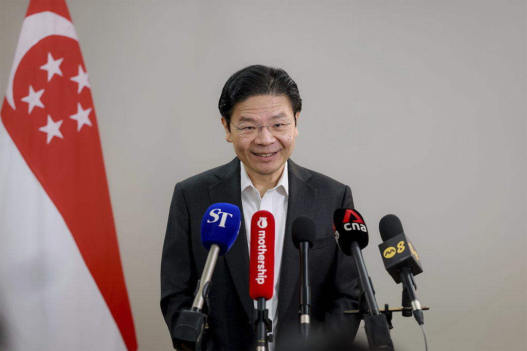 Lawrence Wong, deputy prime minister and minister of finance of Singapore, speaks to the press in Singapore on April 16, 2024. /CFP