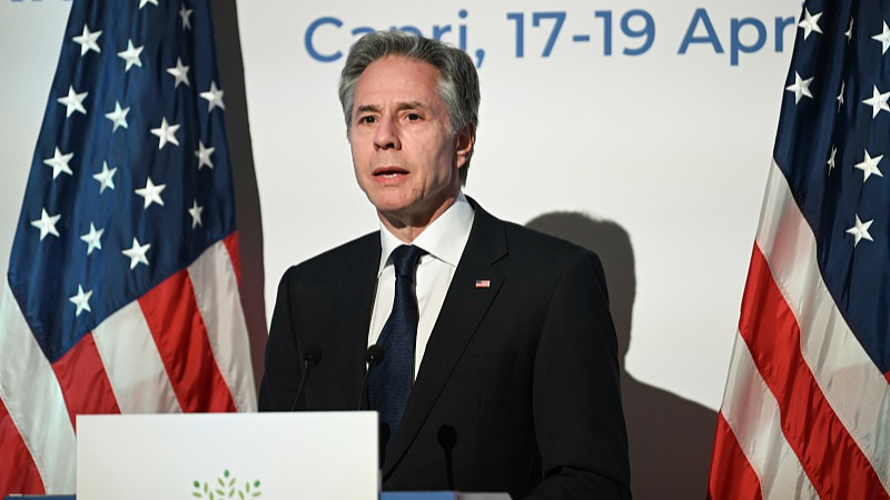 U.S. Secretary of State Antony Blinken speaks at a press conference at the G7 foreign ministers' meeting in Capri, Italy, April 19, 2024. /CFP
