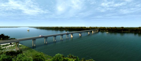 The Port Gentil-Omboue coastal road and the Booué Bridge in Gabon. /China Road and Bridge Corporation