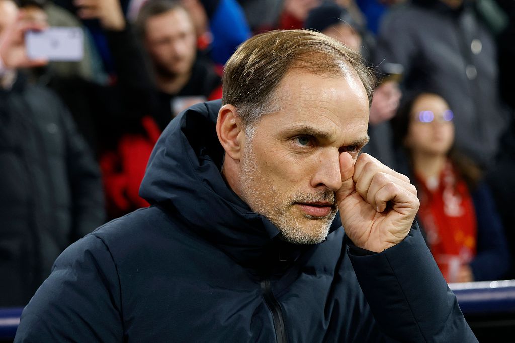 Thomas Tuchel, manager of Bayern Munich, looks on during the second-leg game of the UEFA Champions League quarterfinals against Arsenal at the Allianz Arena in Munich, Germany, April 17, 2024. /CFP