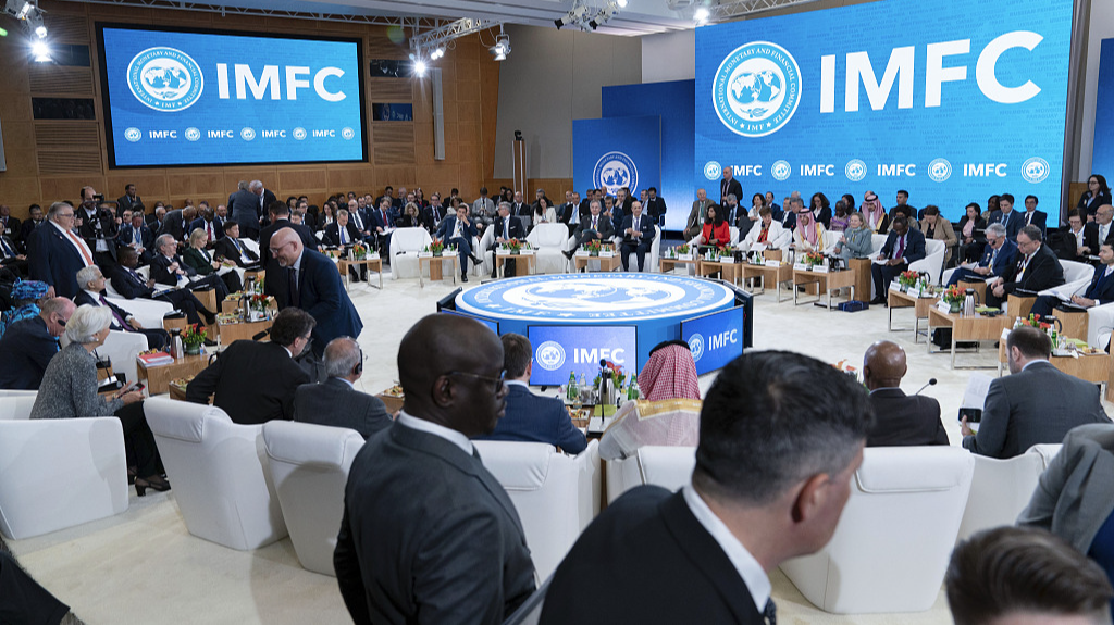 Finance ministers arrive for the plenary of the International Monetary and Financial Committee (IMFC) meeting, during the World Bank/IMF Spring Meetings at the International Monetary Fund (IMF) headquarters in Washington, April 19, 2024. /CFP