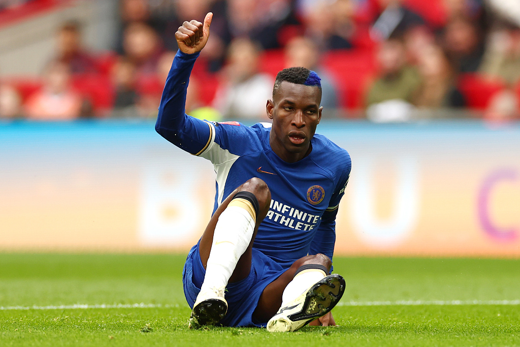 Nicolas Jackson of Chelsea during their clash with Manchester City at Wembley Stadium in London, England, April 20, 2024. /CFP