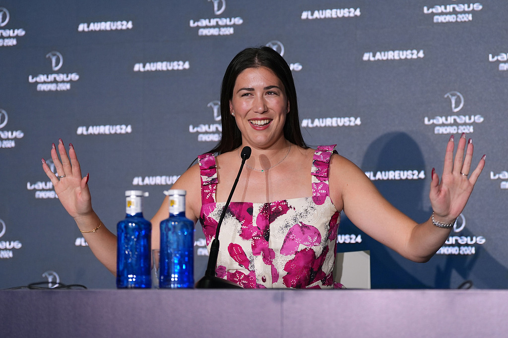 Garbine Muguruza of Spain announces her retirement from professional tennis at a press conference in Madrid, Spain, April 20, 2024. /CFP
