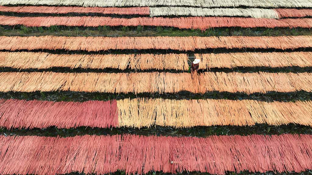 Processed bamboo slices being dried in Anji County, Zhejiang Province, east China, July 9, 2022. /CFP